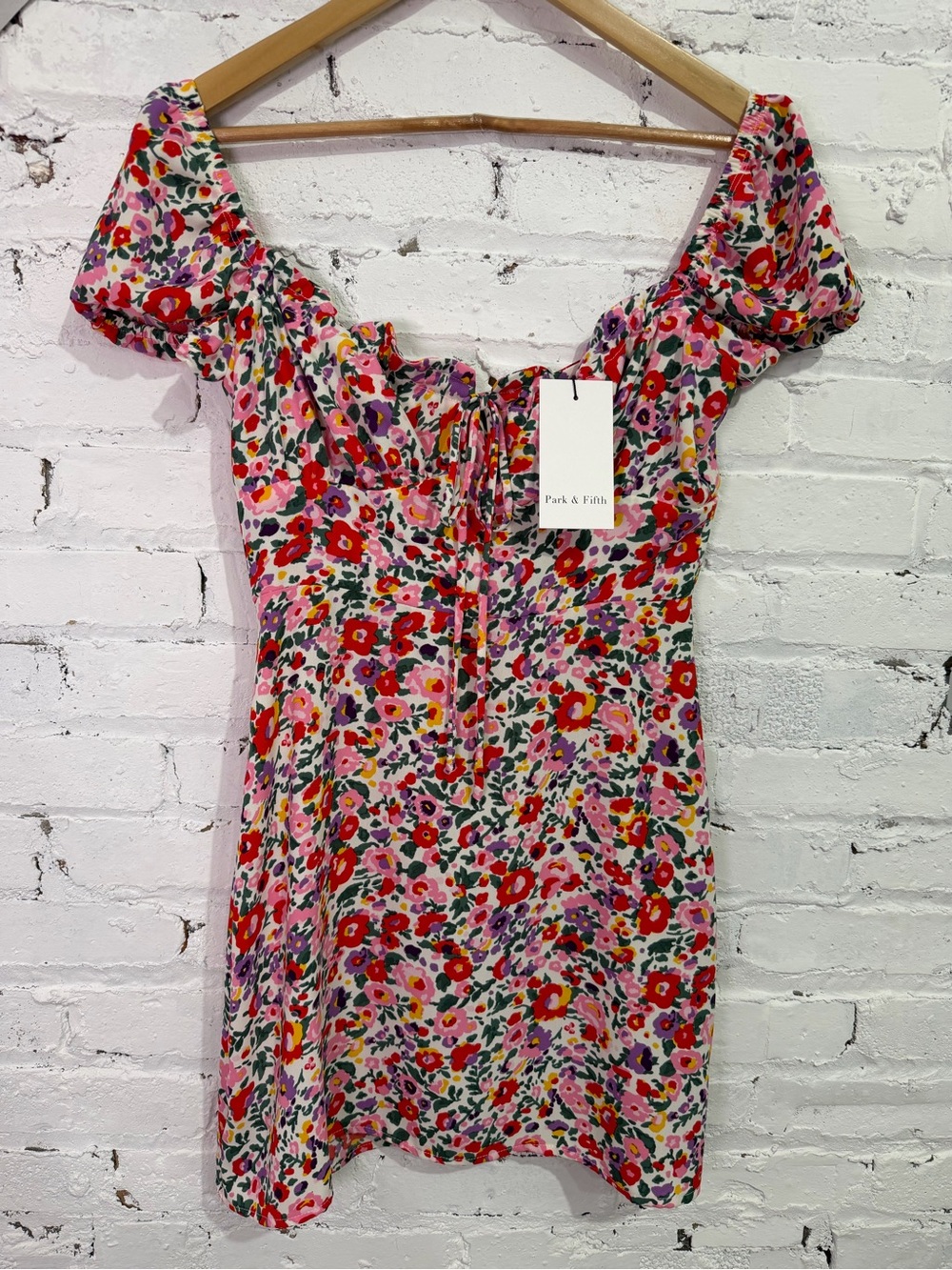 NWT Park & Fifth Frances Mini Dress Azalea Floral Puff Sleeve Milkmaid New Small